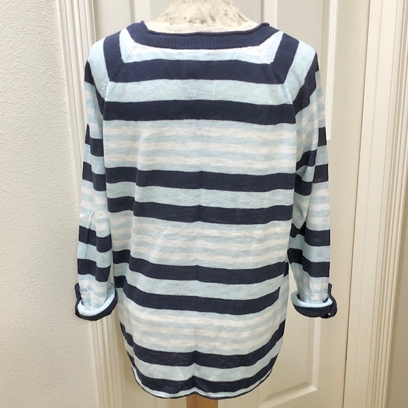 Gap Women’s Blue/White Striped Sweater with Roll-Tab Sleeves/Rolled Raw Edges- L - Picture 5 of 16
